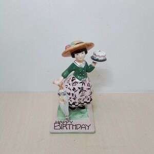 ME Ink‎ Happy Birthday Girl Figurine Holding Cake Umbrella 1995 Collectible
